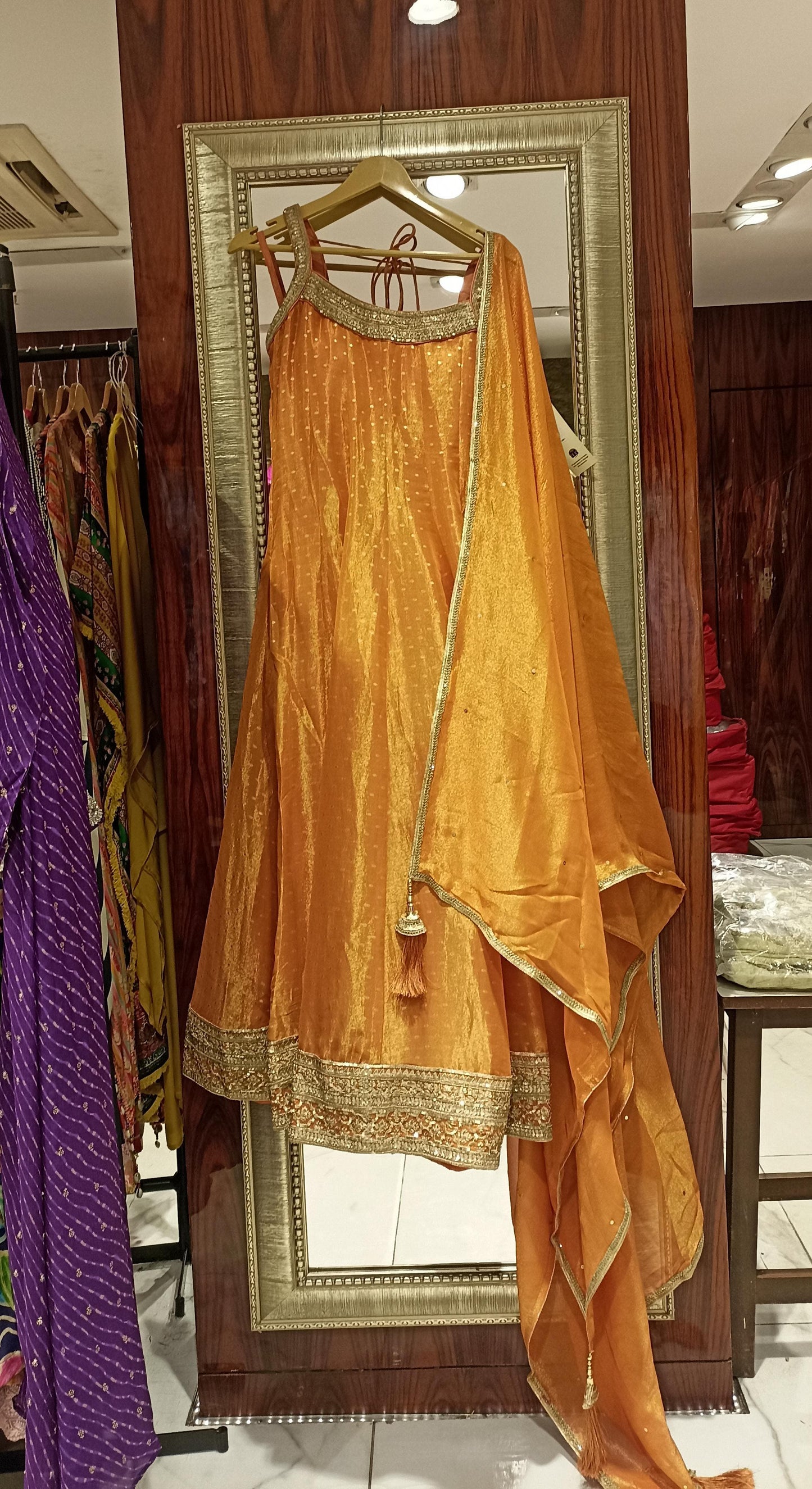 Sleeveless tissue organza suit with dupatta - Hailey narkali set, Perfect for Haldi