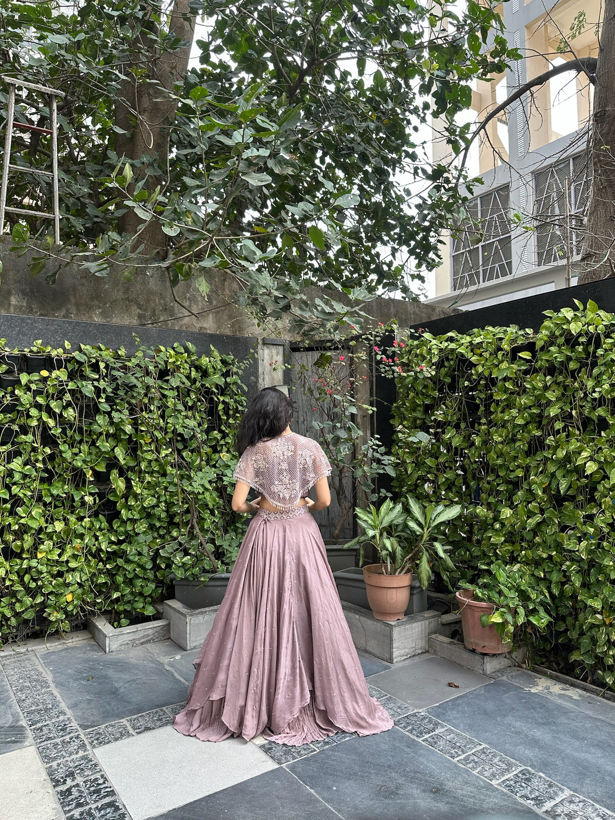 Ziva Rose Gold Embroidered Cape Skirt Set