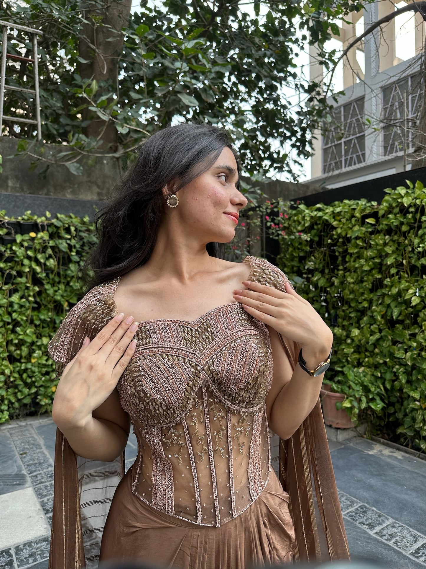 Shanaya Indo-western Corset Drape Skirt Set