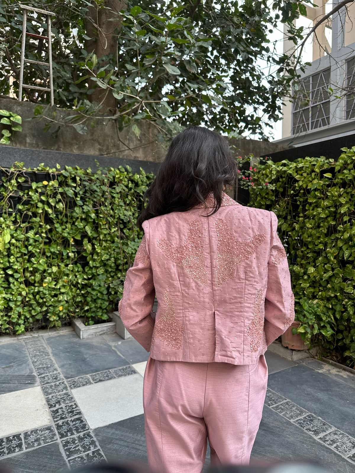 Viyana Onion Pink Embroidered Blazer Pant Set