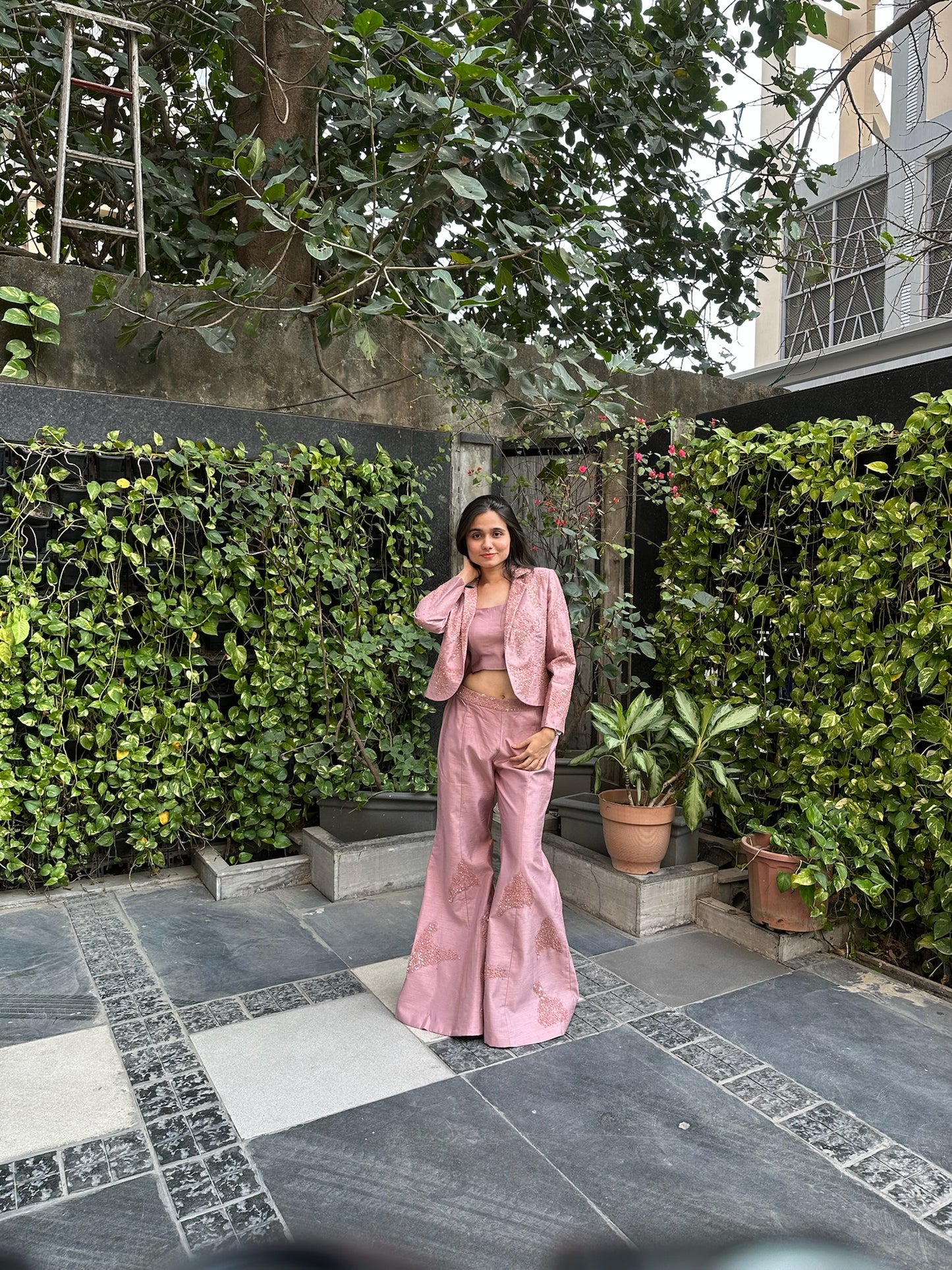 Viyana Onion Pink Embroidered Blazer Pant Set