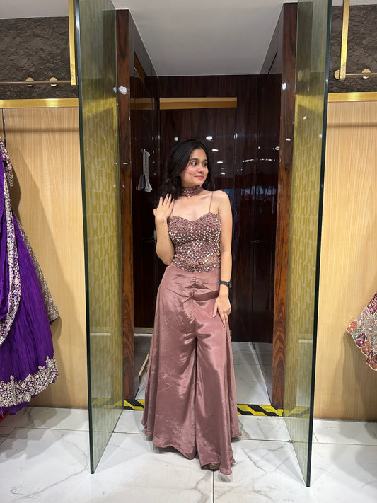 Laynee Dusty Rose Embroidered Palazzo Set