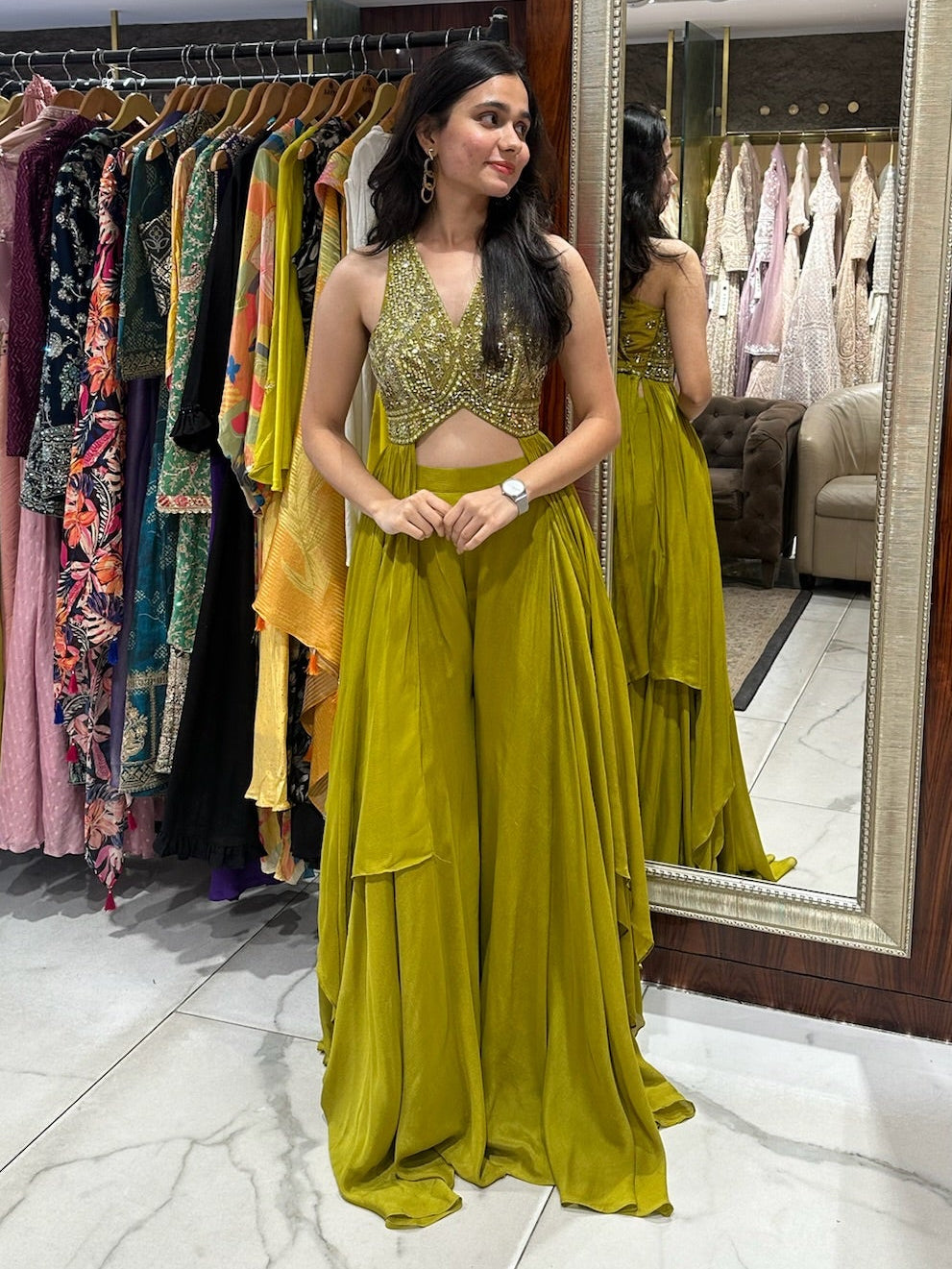 Embroidered Indo-western Designer set for Mehendi, Haldi, Trousseau