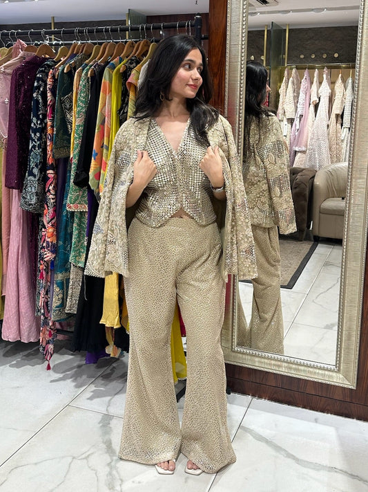 Designer indo-western mirror blazer set for cocktails