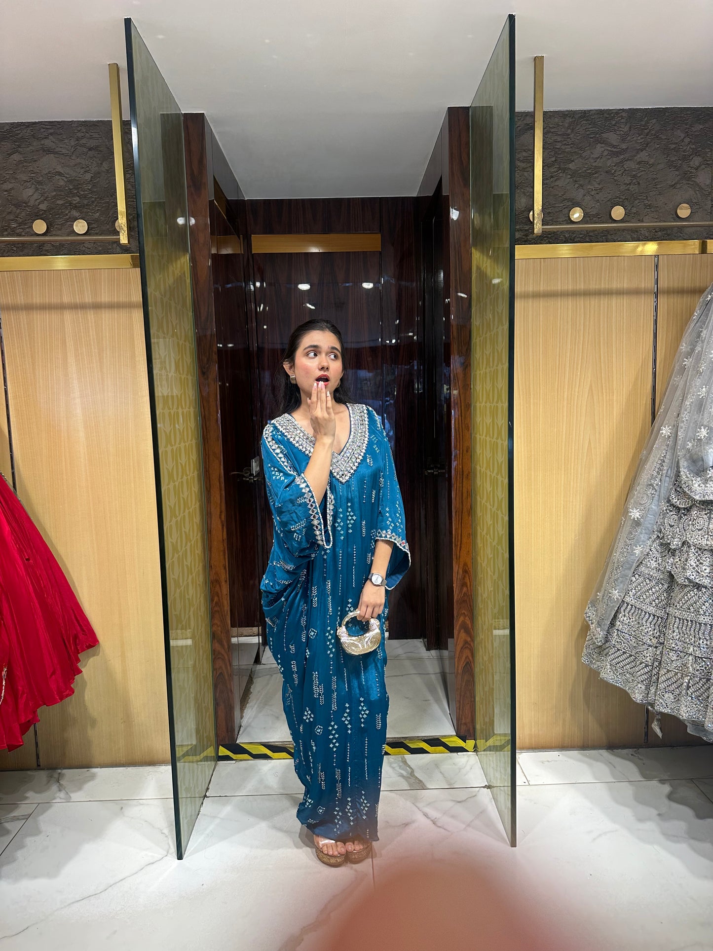 Tishi Peacock Blue Indo-Western Kaftan Set