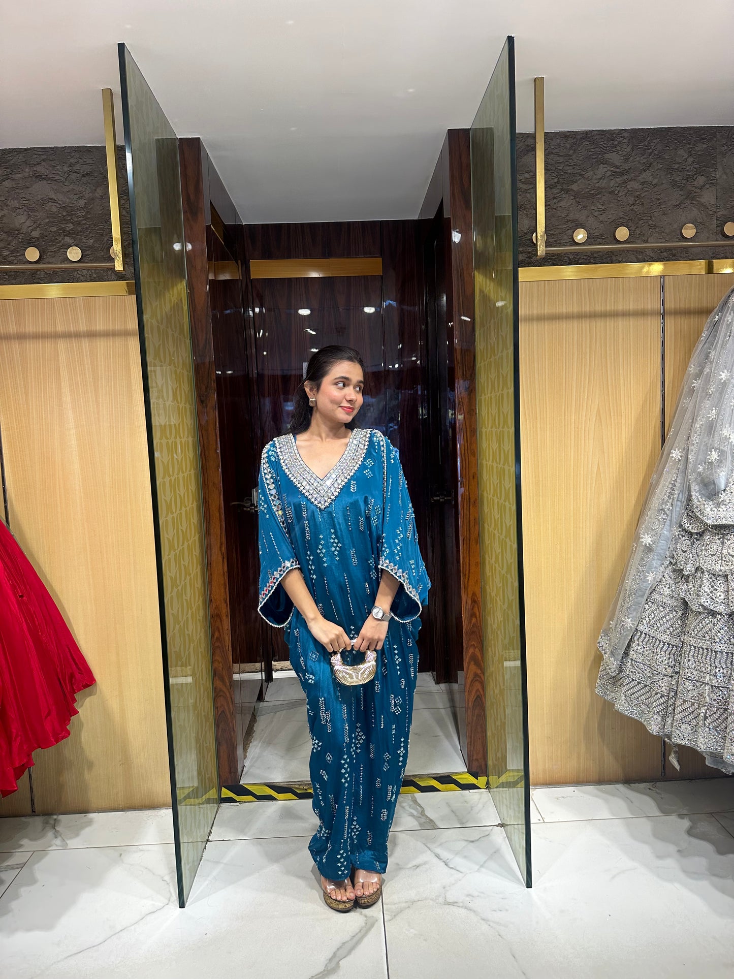 Tishi Peacock Blue Indo-Western Kaftan Set