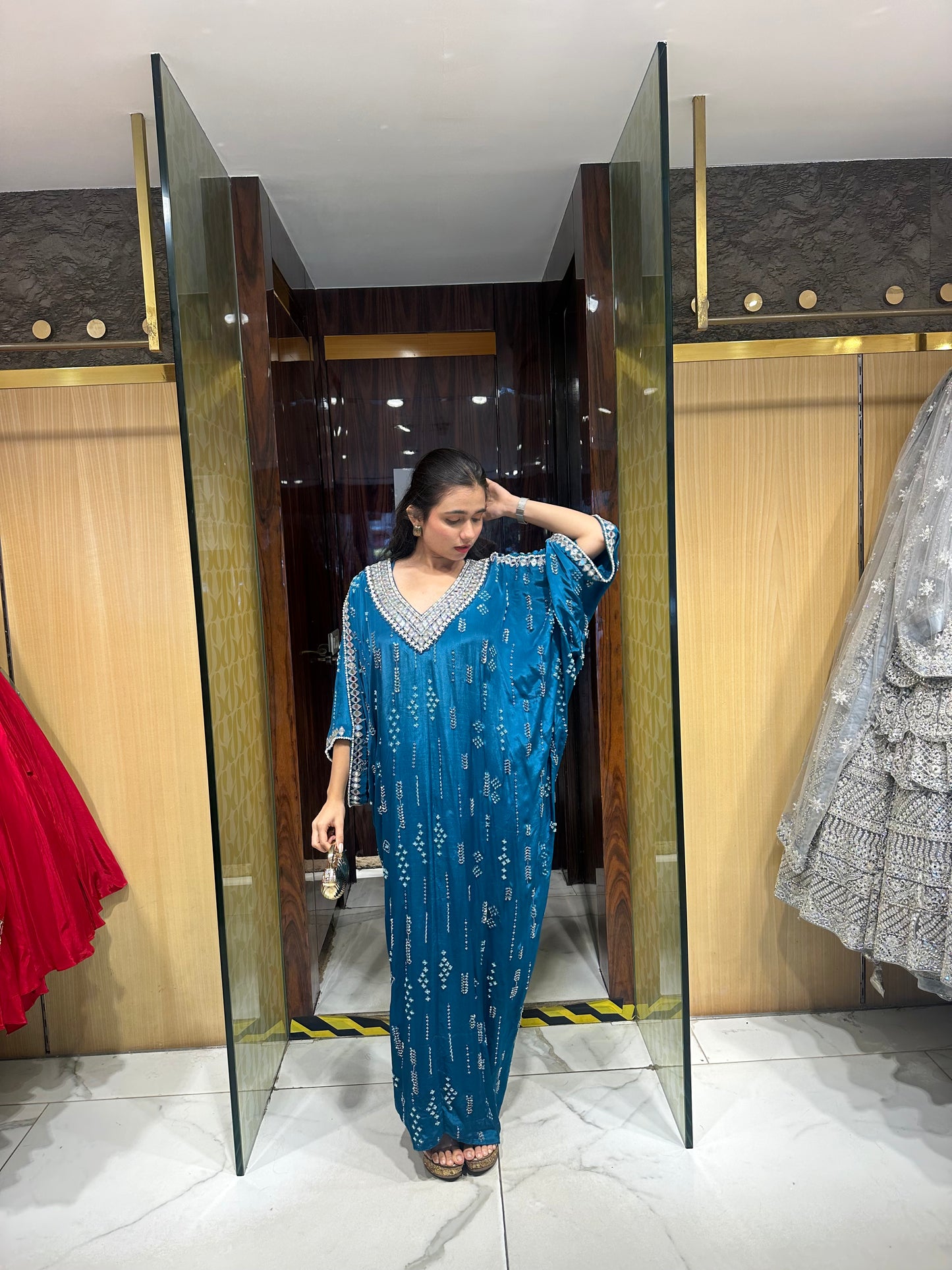 Tishi Peacock Blue Indo-Western Kaftan Set