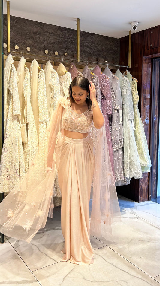 Nishka – Classy Indo-Western Feathered Set