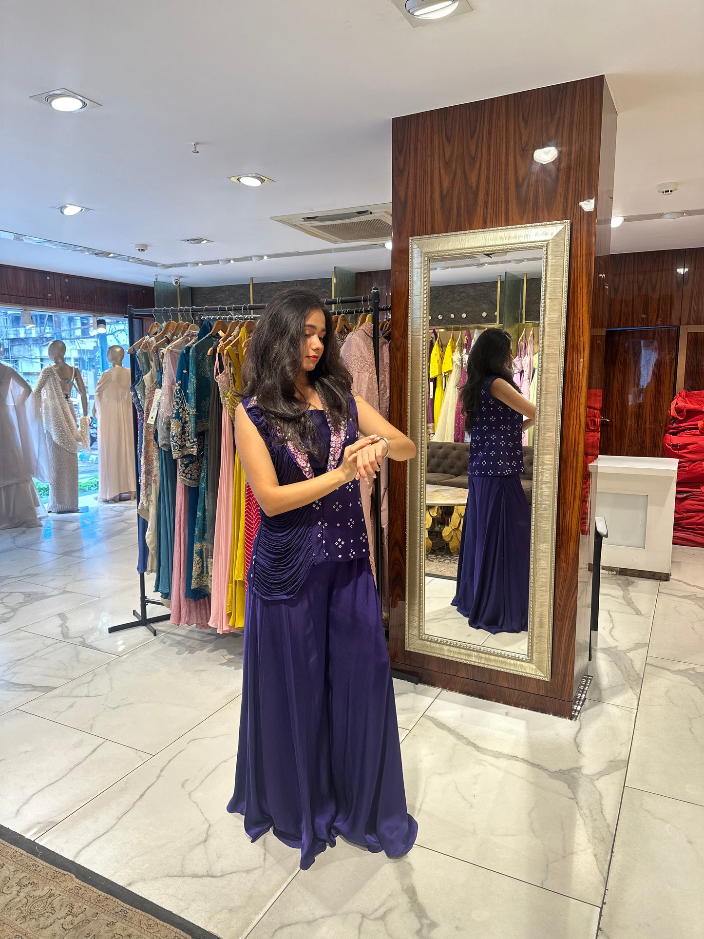 Lora Bandhej Print Indo-Western Jacket Set