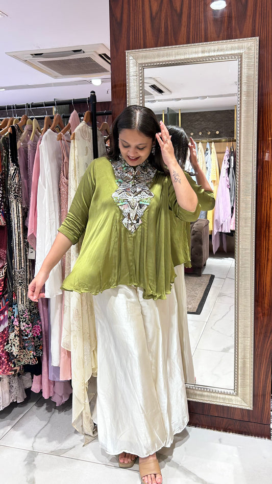 Dia – Olive Green & Ivory Indo-Western Chic Set