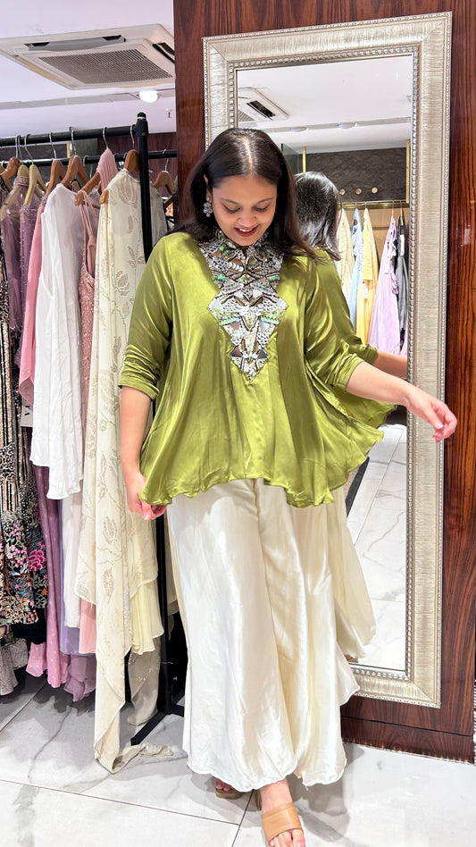 Dia – Olive Green & Ivory Indo-Western Chic Set