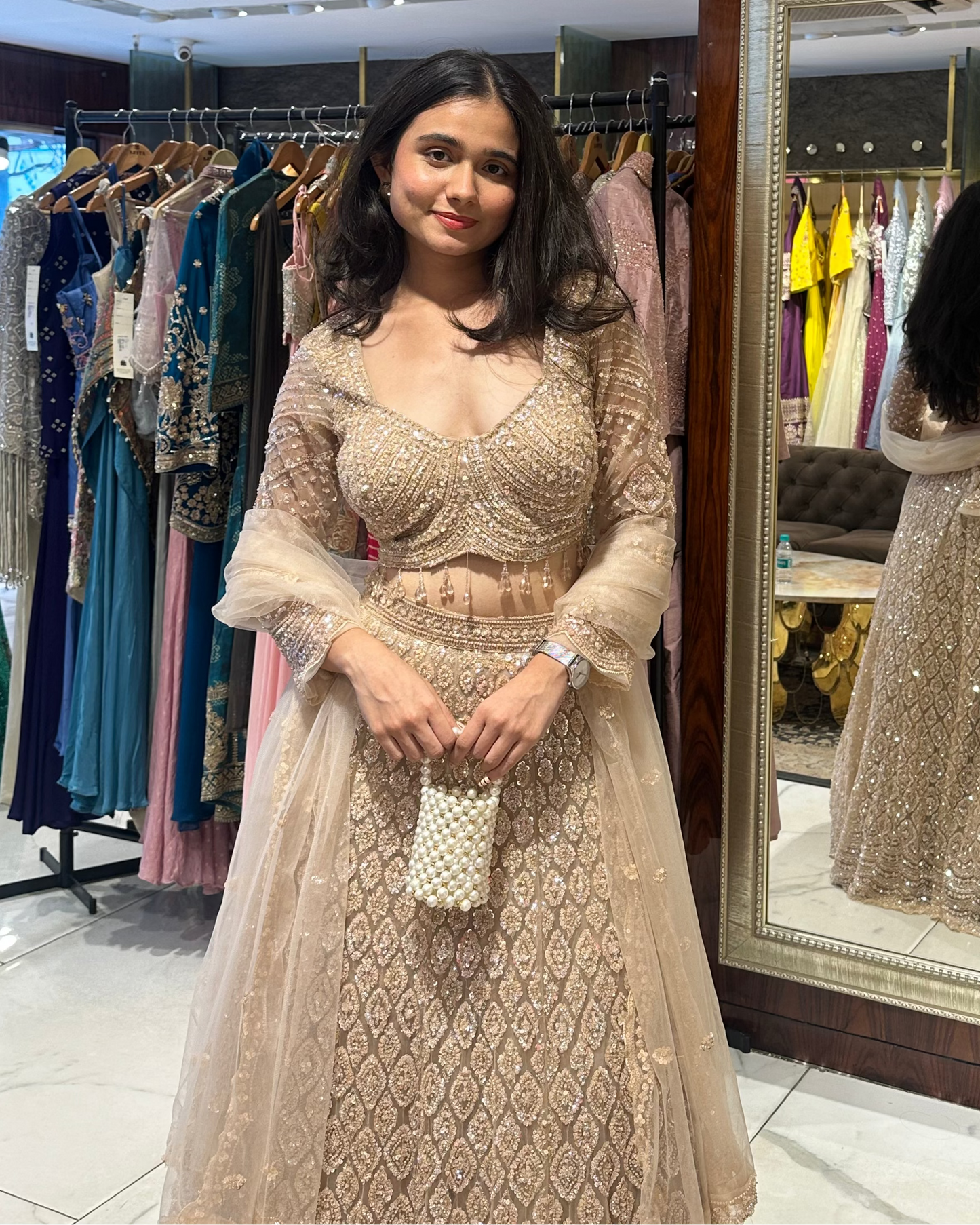 Ojasvi Gold Beige Semi-Bridal Lehenga