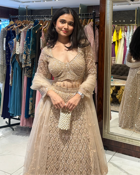 Ojasvi Gold Beige Semi-Bridal Lehenga