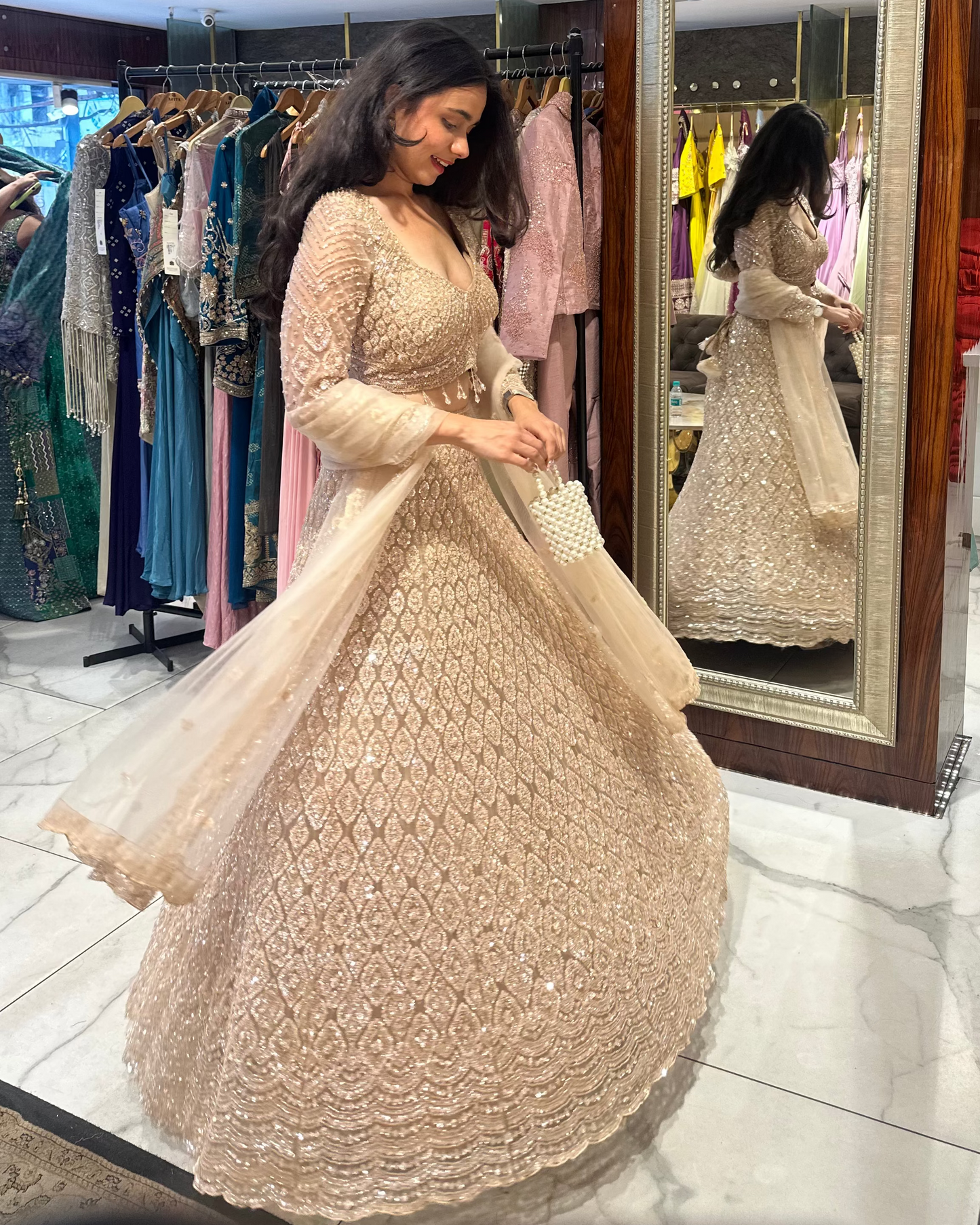 Semi-bridal lehenga for sangeet, engagement, roka, reception