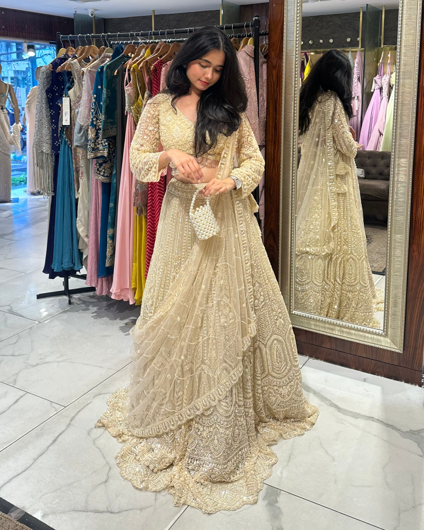 Semi-bridal designer lehenga for sangeet, engagement, roka, reception