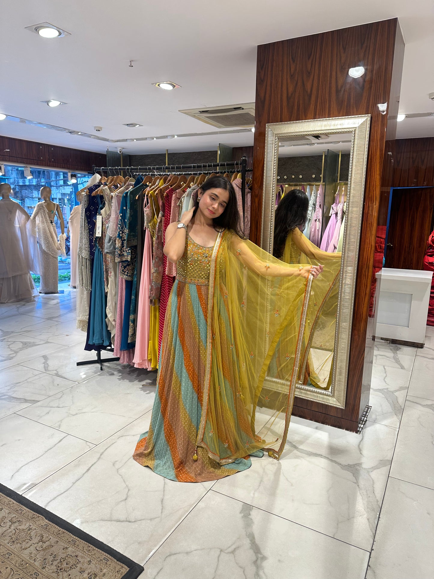 Elina Mustard Multicolour Embroidered Anarkali Set