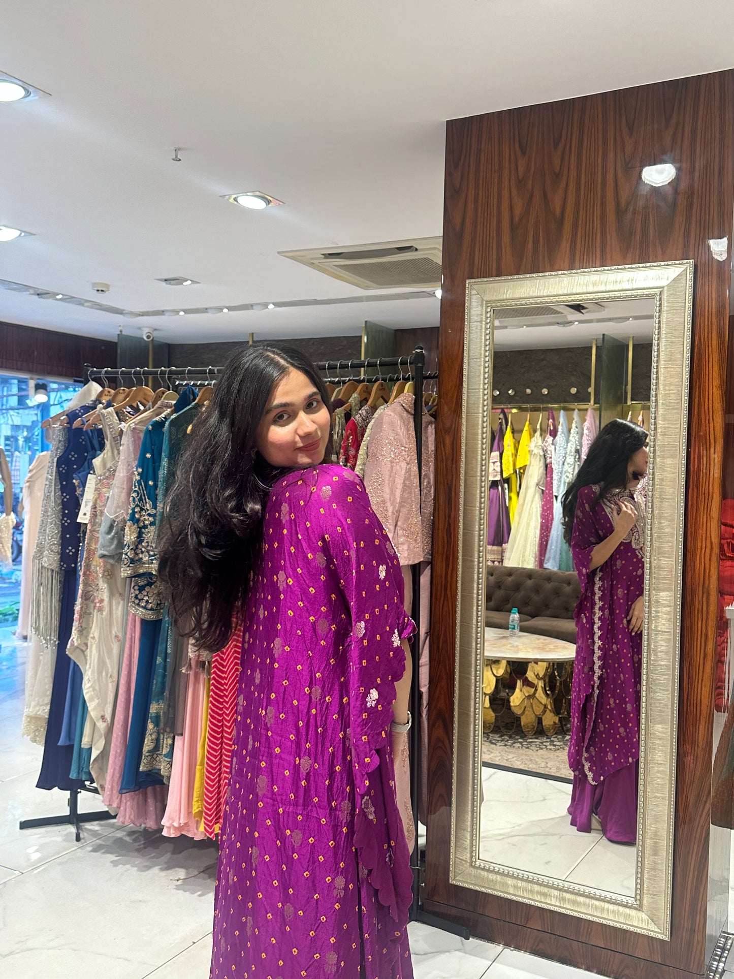 Ilaya Wine Bandhej Print Indo-Western Kaftan Set