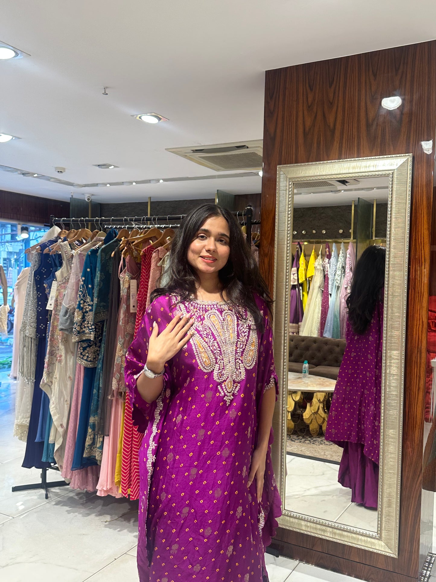 Ilaya Wine Bandhej Print Indo-Western Kaftan Set