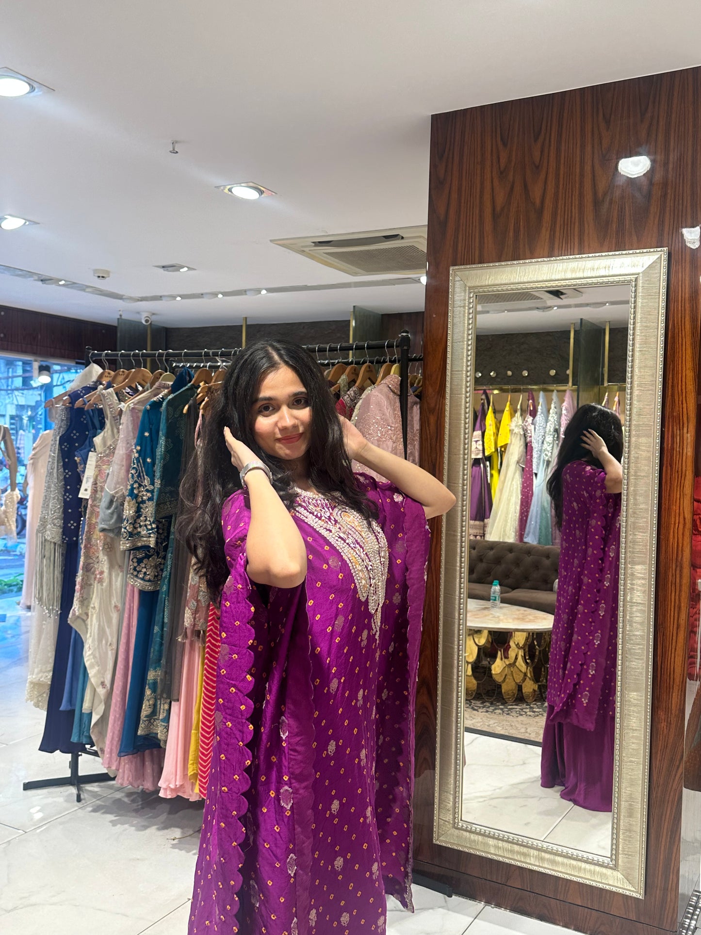 Ilaya Wine Bandhej Print Indo-Western Kaftan Set