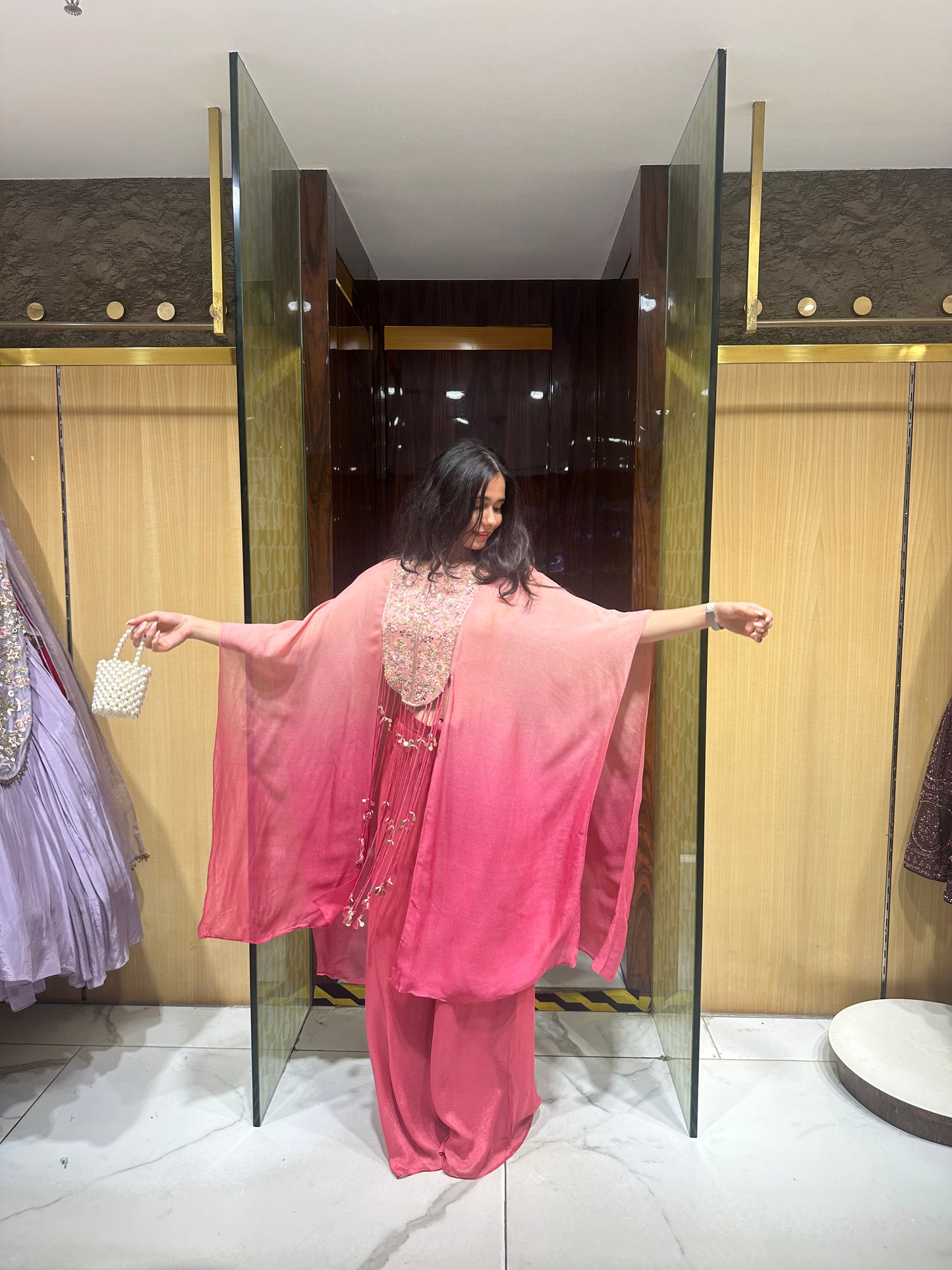 Kaisha Peach Pink Shaded Indo-Western Kaftan Set
