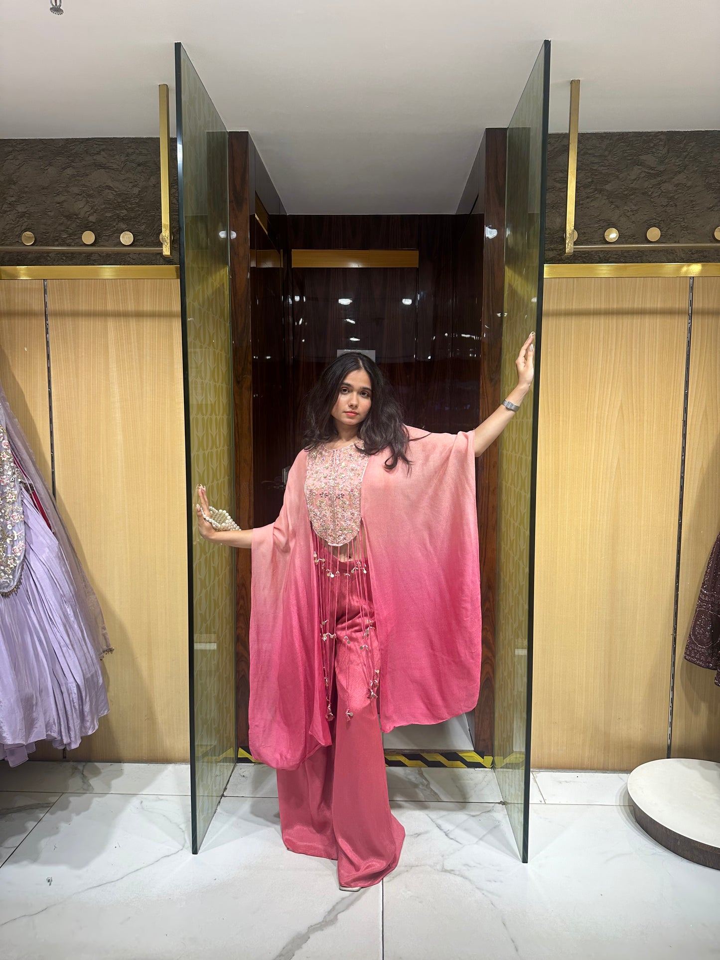 Kaisha Peach Pink Shaded Indo-Western Kaftan Set