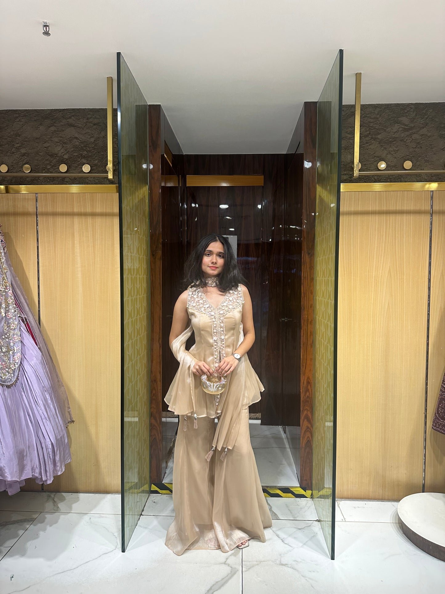 Qiana Rose Gold Indo-Western Peplum Set