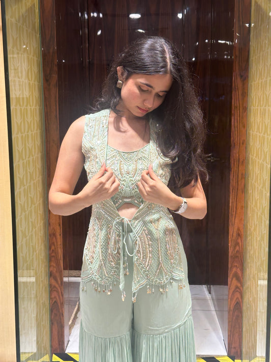 Deanne Sage Green Indo-Western Jacket Set