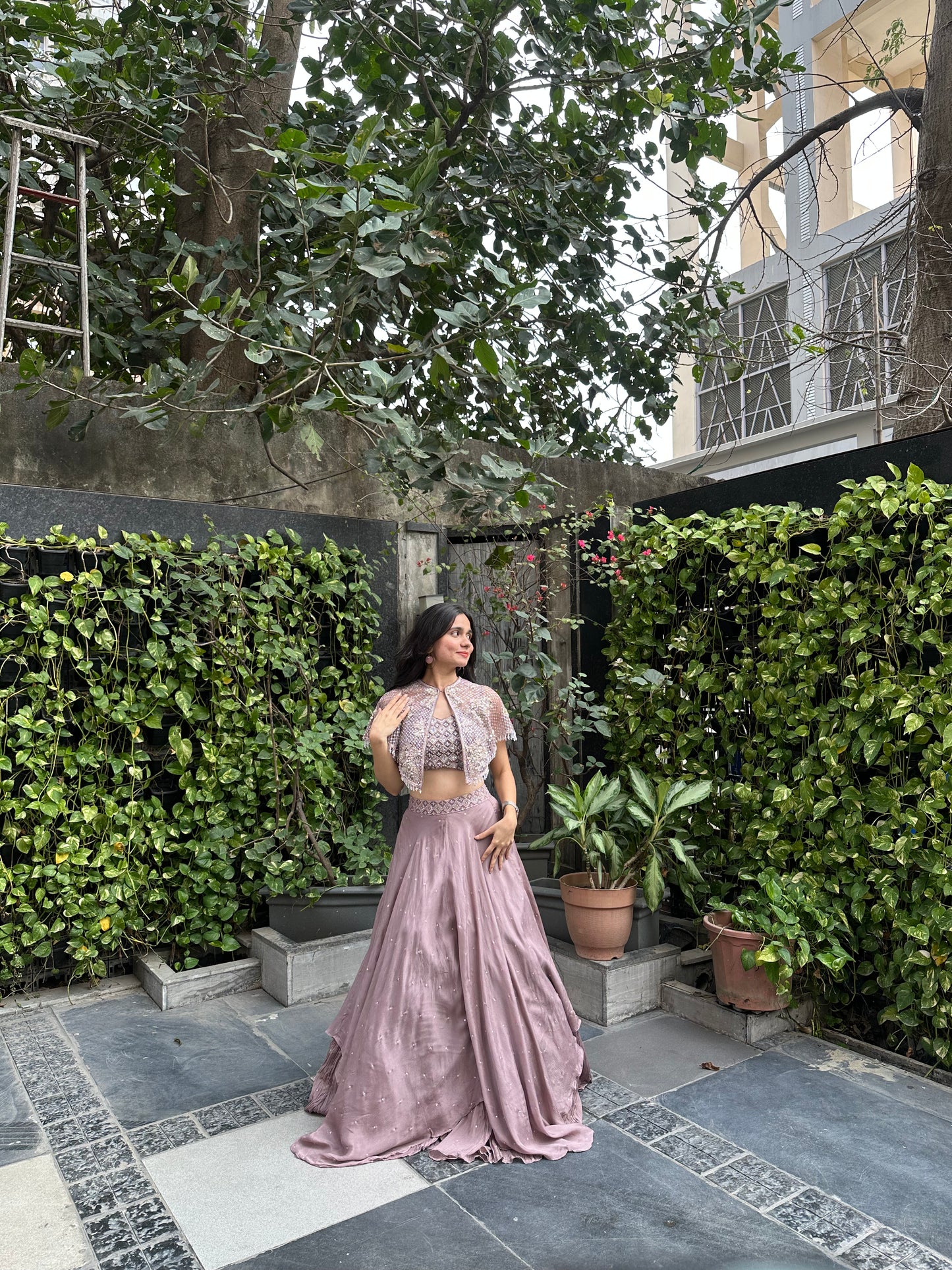 Ziva Rose Gold Embroidered Cape Skirt Set