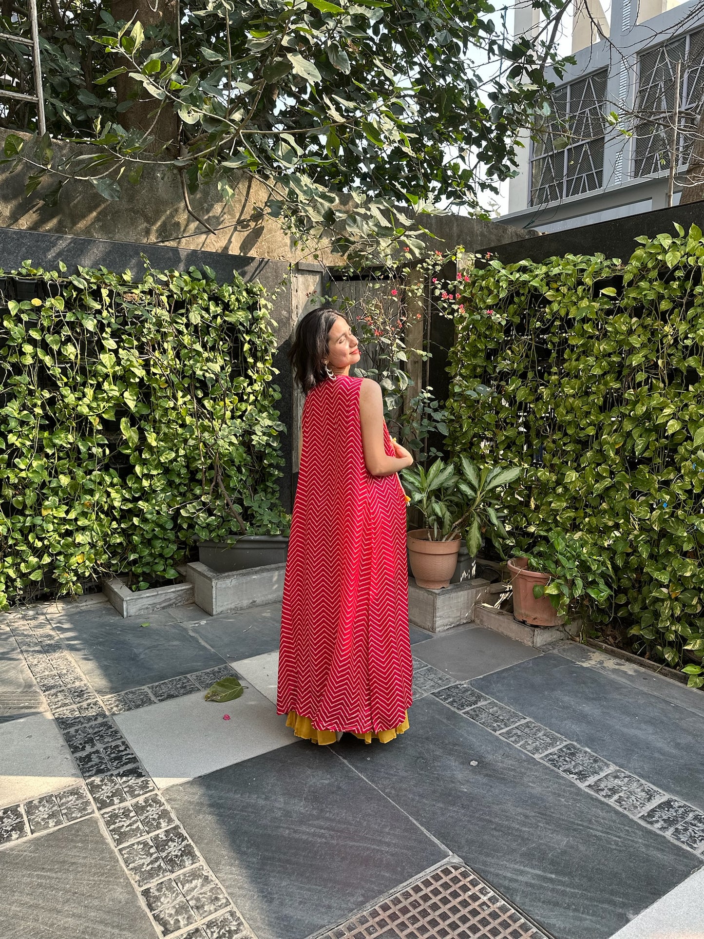 Jiah Yellow Pink Palazzo Set with Leheriya Jacket