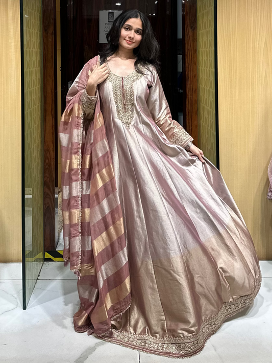 Designer anarkali set with banarasi dupatta for sufi night, dinners, and wedding events