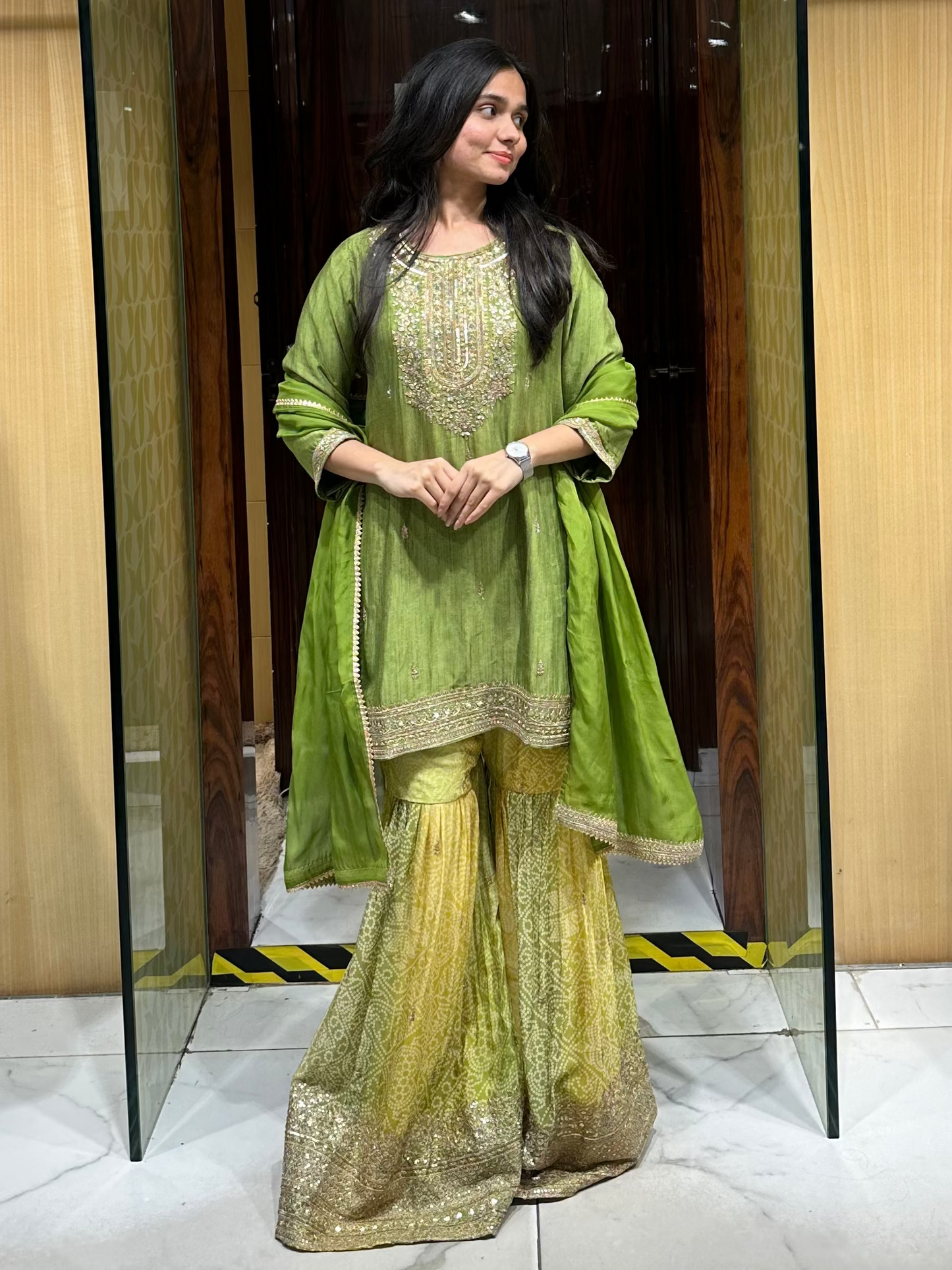 Green gharara set perfect for mehendi, carnival, haldi, bhaat, mayra, etc
