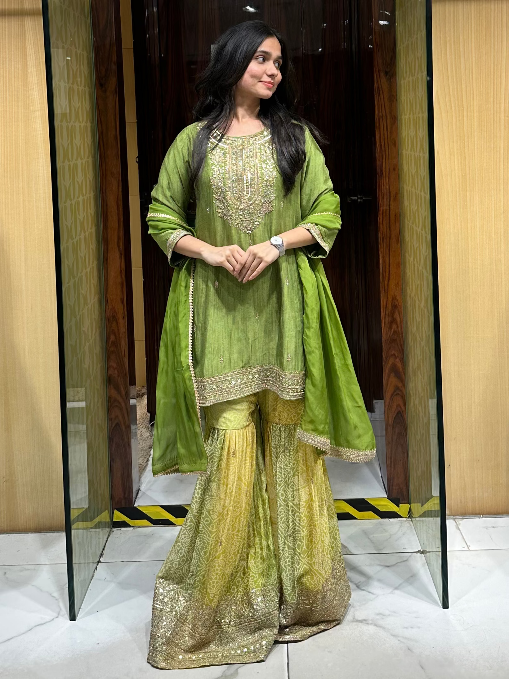 Green gharara set perfect for mehendi, carnival, haldi, bhaat, mayra, etc