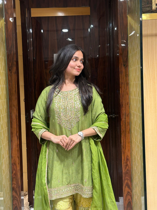 Grisha Green Bandhej Gharara Kurti Set
