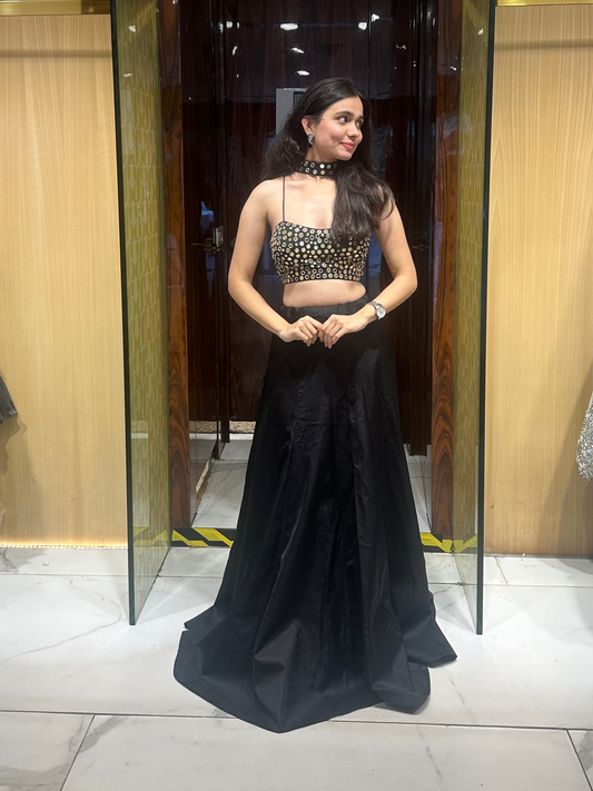 Designer inspired mirror light bridesmaid lehenga for cocktail/sufi