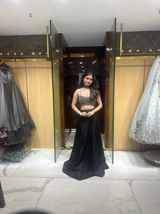 Ronnie Black Mirror Work Light Lehenga Set