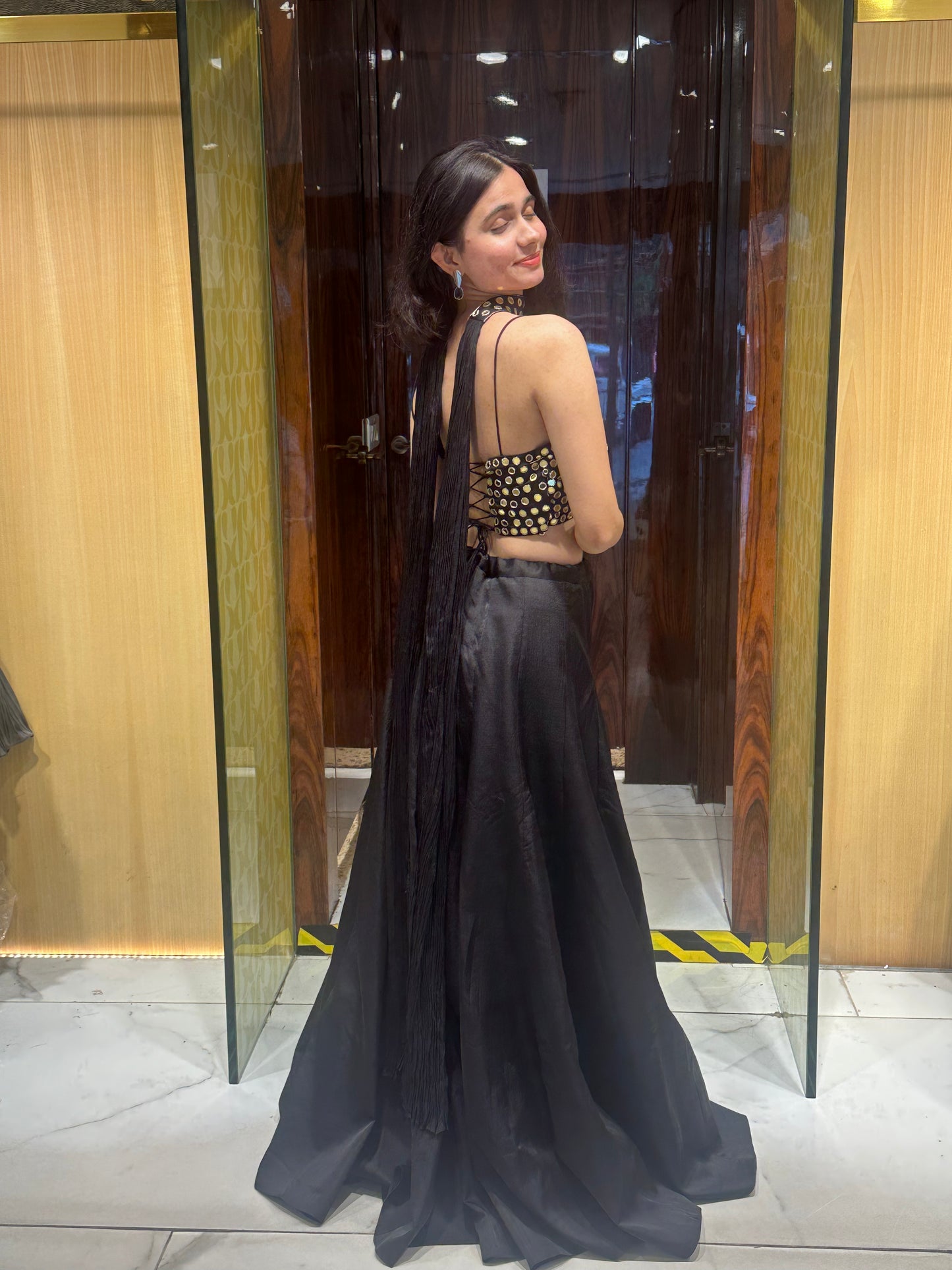 Ronnie Black Mirror Work Light Lehenga Set