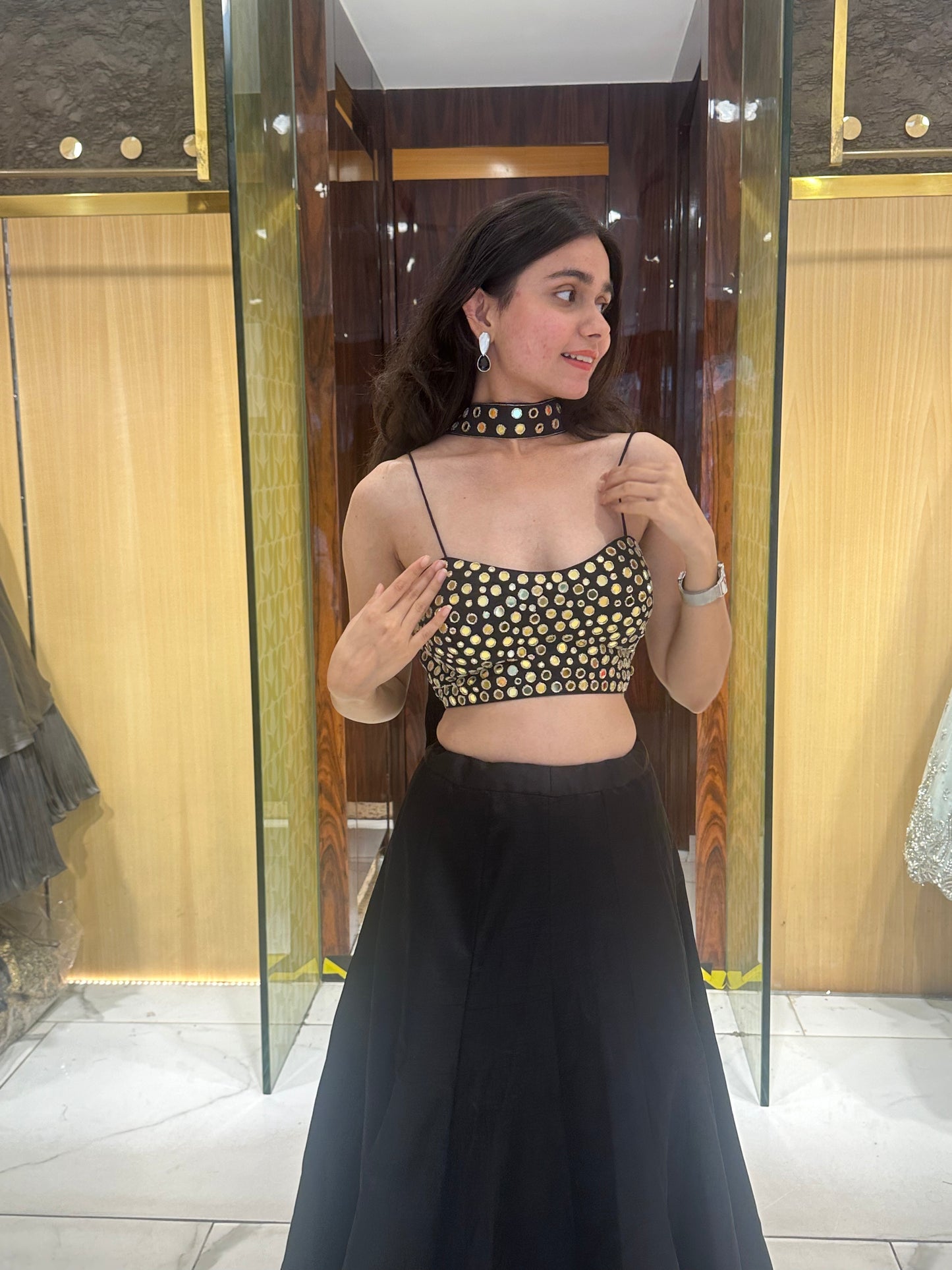 Ronnie Black Mirror Work Light Lehenga Set