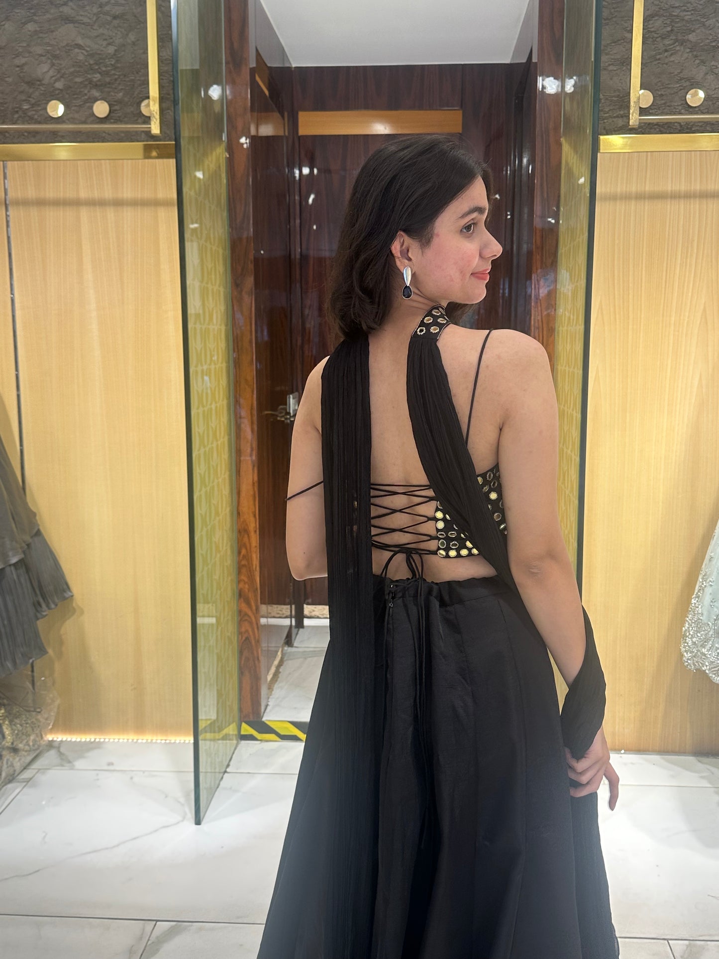 Ronnie Black Mirror Work Light Lehenga Set