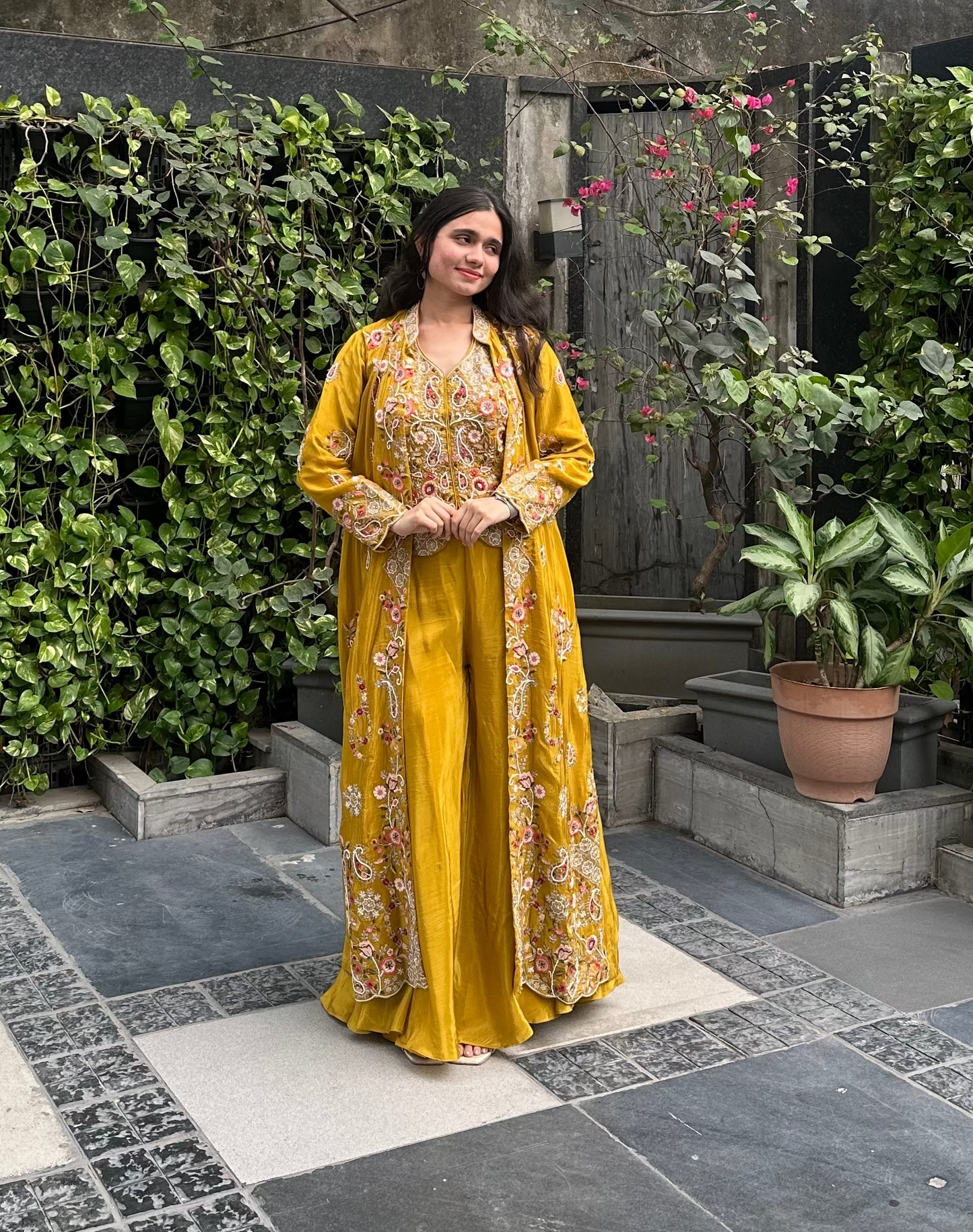 Dressy heavy indo-western jacket set for wedding events