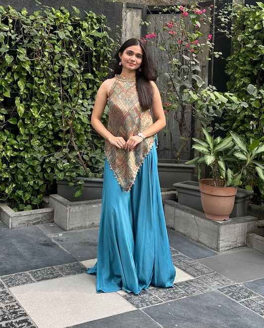 Multicoloured indo-western style for mehendi, carnival, haldi, bridesmaid, trousseau