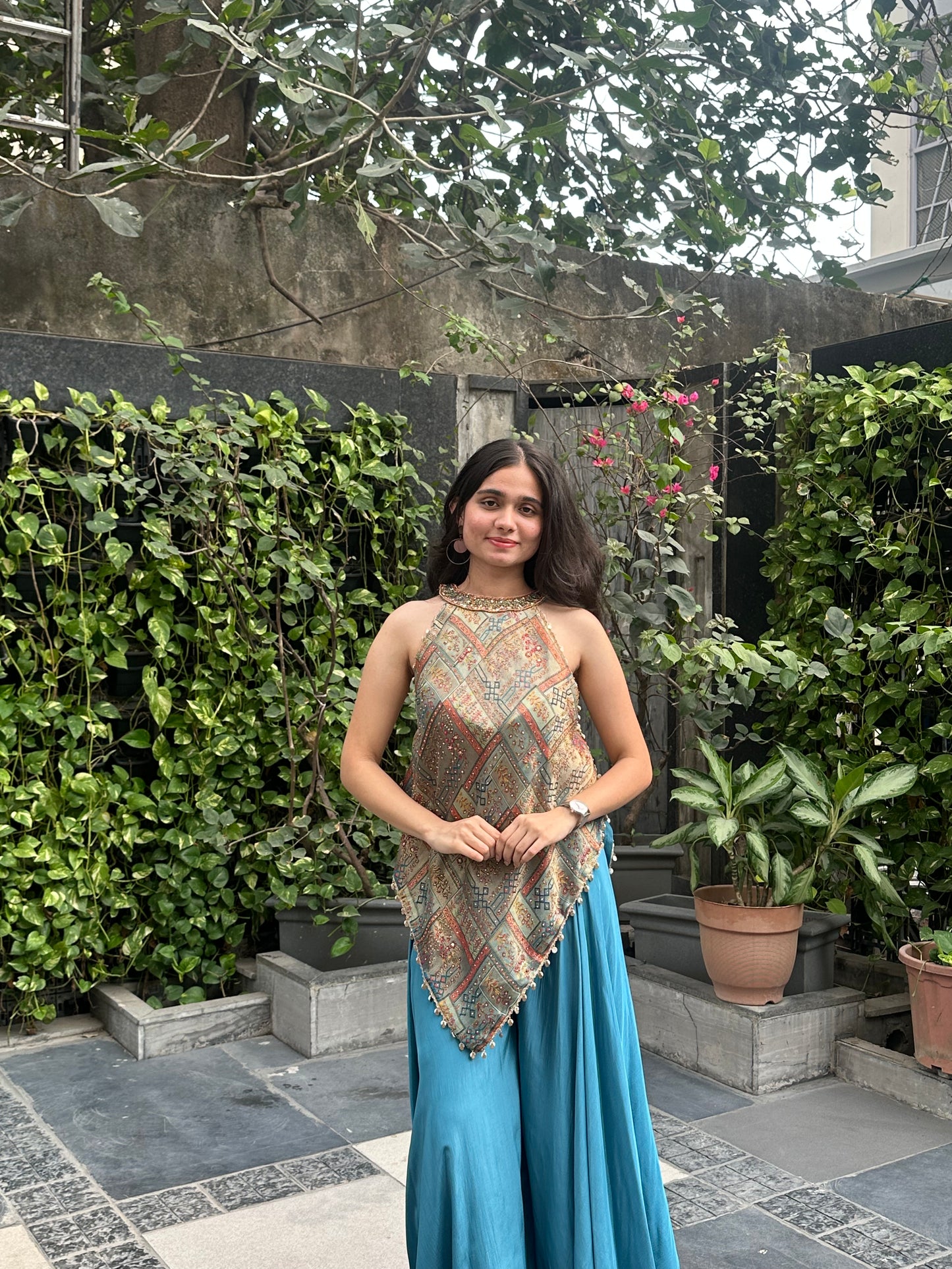 Vriti Sea Blue Multicolour Halter Palazzo Set (Colours available)