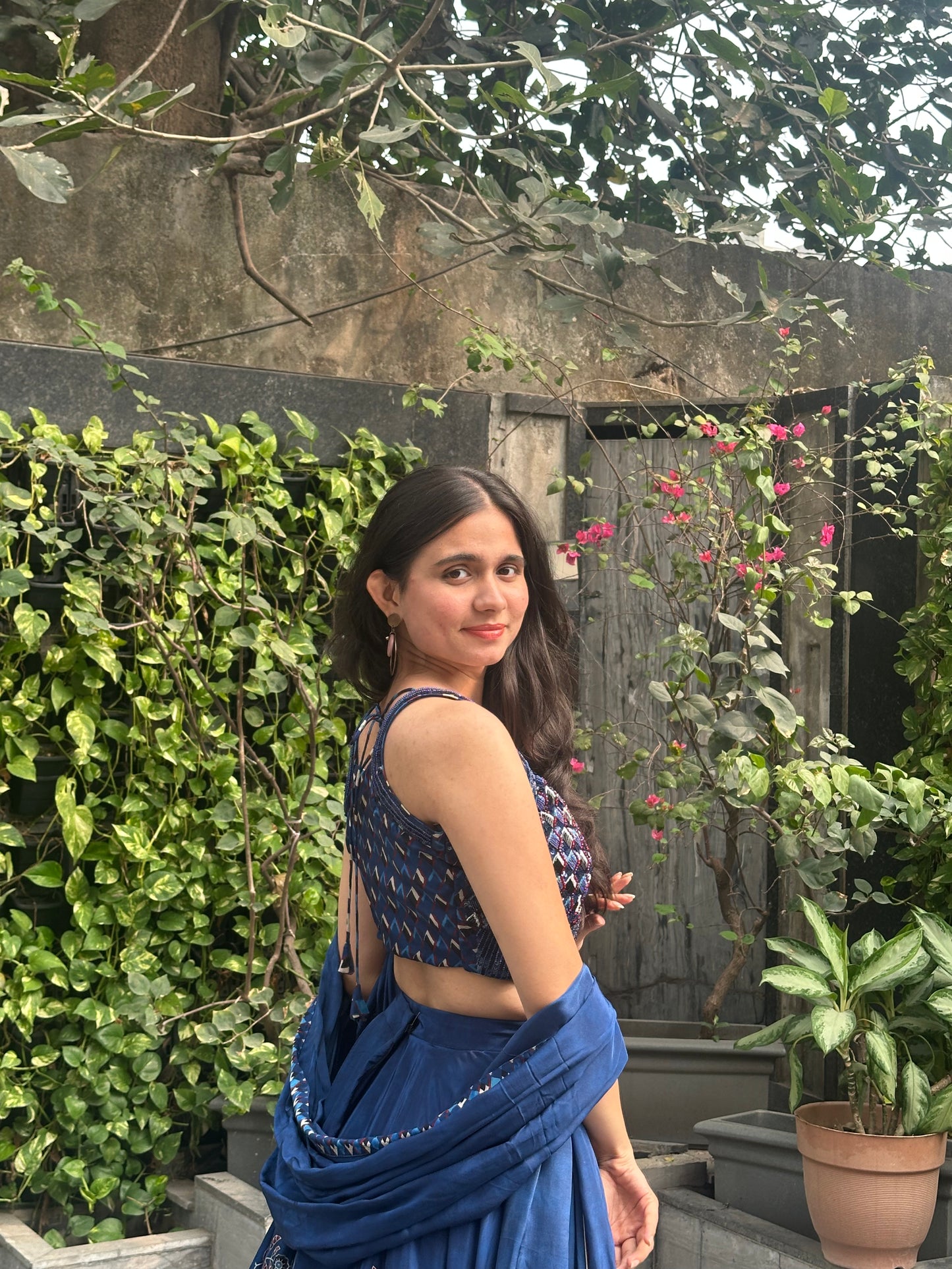 Neeli Blue Ajrakh Printed Lehenga Set