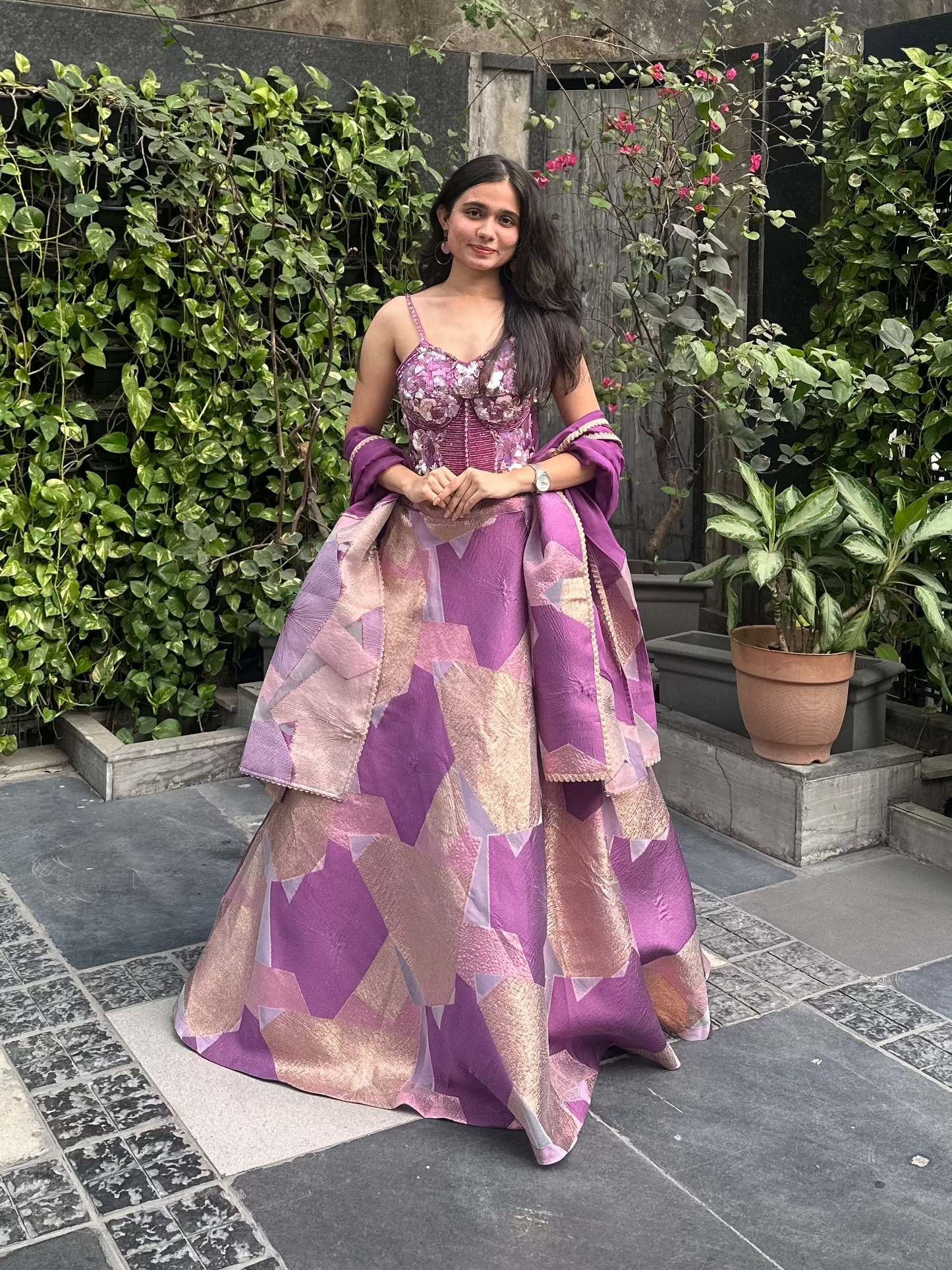 Shades of purple, designer inspired corset lehenga for mehendi, carnival, sundowner