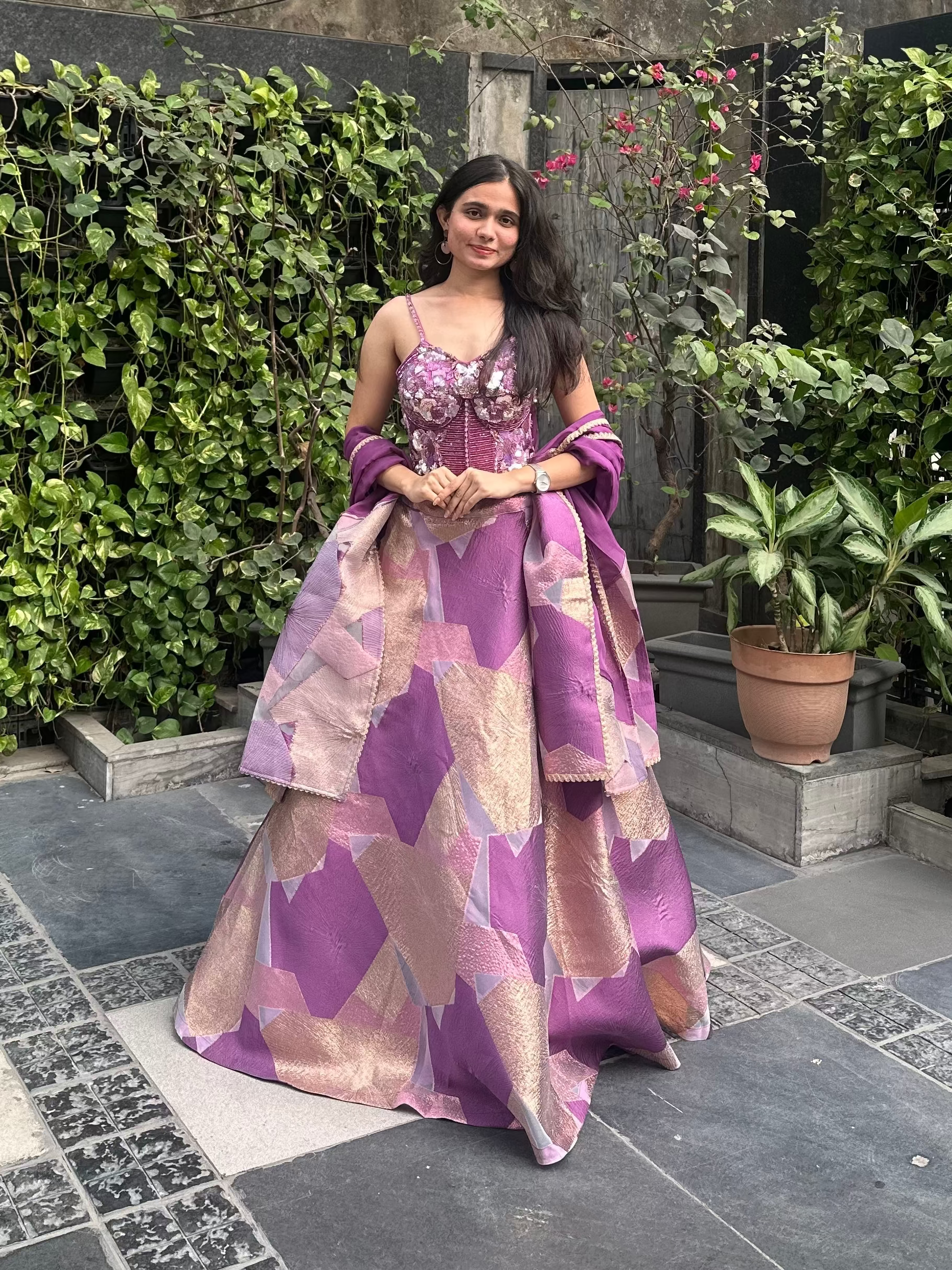 Shades of purple, designer inspired corset lehenga for mehendi, carnival, sundowner