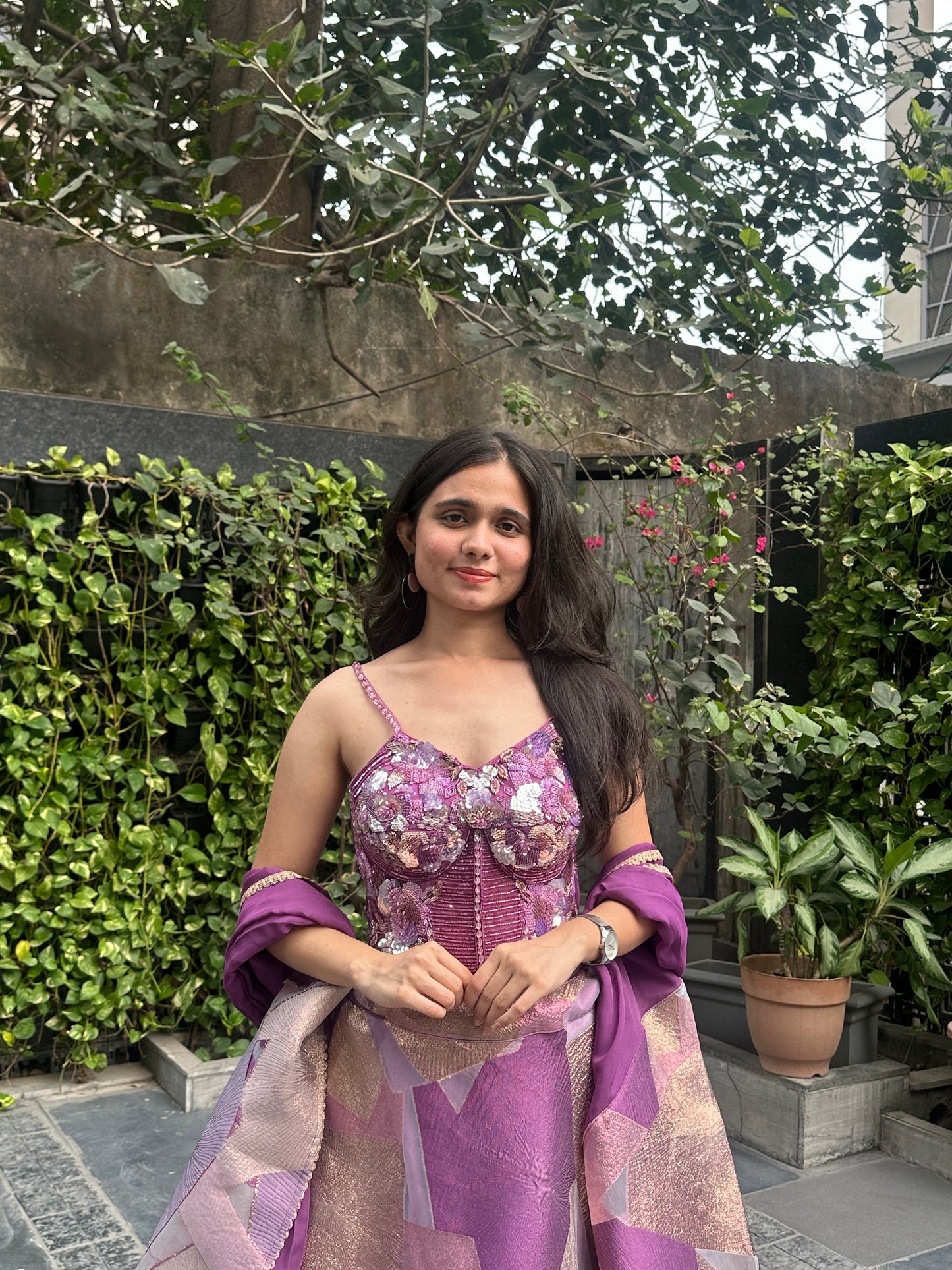 Sanya Pink Purple Shaded Corset Lehenga Set