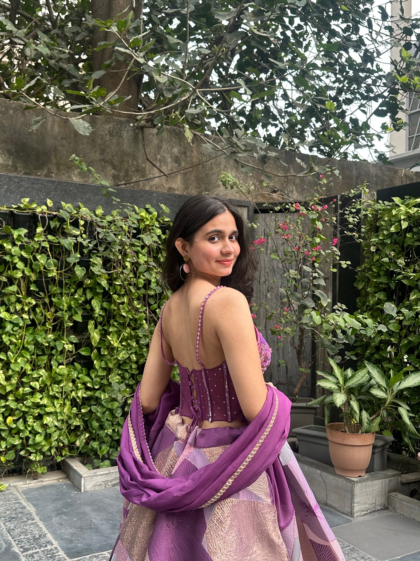 Sanya Pink Purple Shaded Corset Lehenga Set