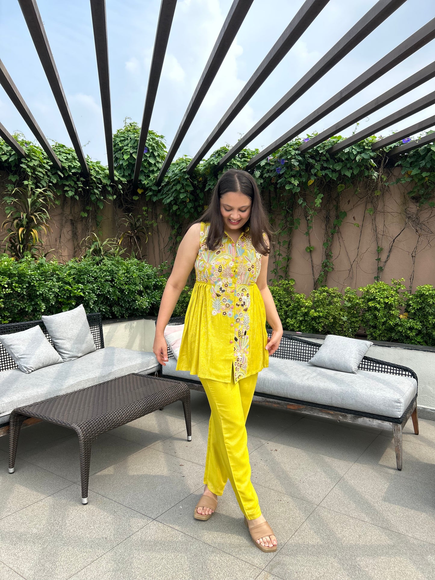 Raha Neon Green Indo-Western Colourful Set for Day events