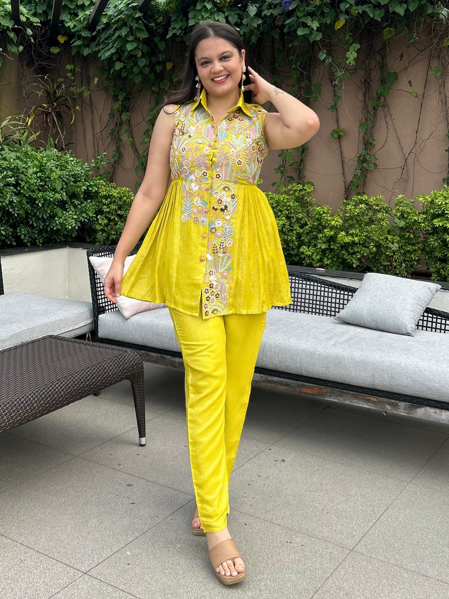 Raha Neon Green Indo-Western Colourful Set for Day events