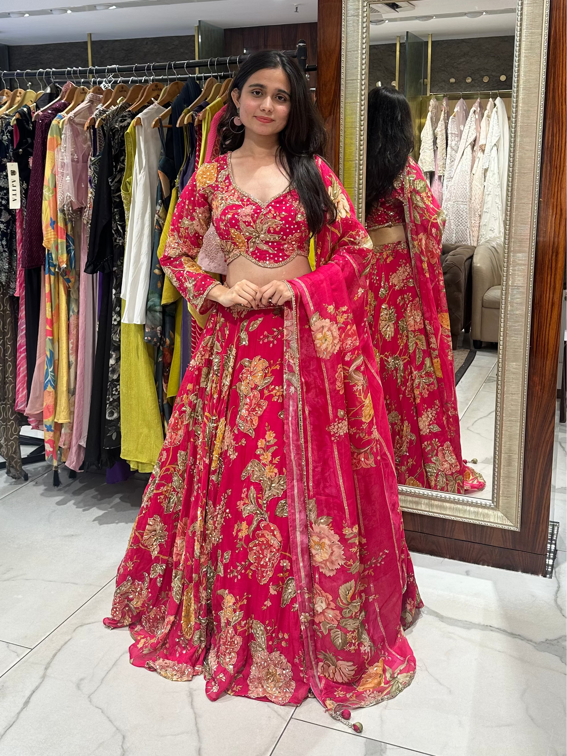 Mahima Mahajan inspired floral multicoloured printed lehenga Perfect for the bride's carnival, mehendi, haldi