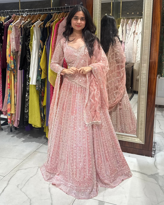 Sajni Peach Pink Bridal Lehenga (Customisable to Gown)